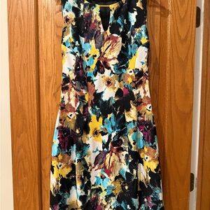 Floral Print Midi Dress in Black and Multicolor
